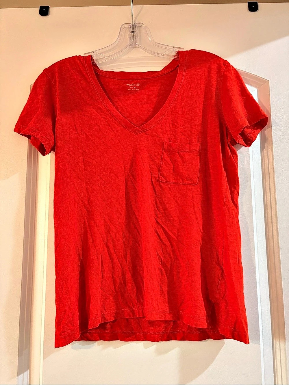 Madewell Whisper Cotton V-Neck Pocket Tee Red-Orange XS